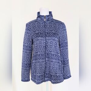 Stan Herman Women's Small Blue Patterned Full Zip Fleece Lined Knit Jacket